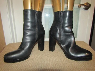 Antonio Milani Black Leather Aalin Block Heel Zip Ankle Boot Womens 8.5 M - Image 1 of 4
