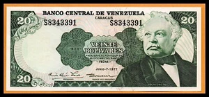 Venezuela XF Note 20 Bolivares Bs 1977 P-53b (Low Shipping) - Picture 1 of 2
