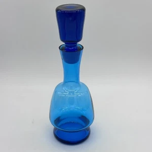 Krosno Poland Turquoise Blue Glass Vintage Decanter With Cobalt Blue Stopper - Picture 1 of 15