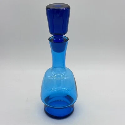 Krosno Poland Turquoise Blue Glass Vintage Decanter With Cobalt Blue Stopper - Image 1 of 4