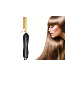 Piastra Per Capelli Lisci A Pettine Oro Effetto Lisciante Spazzola Elettrica - Foto 1 di 6
