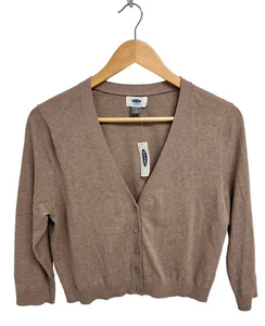 Old Navy Women's Long Sleeve Light Brown V-Neck Button Up Crop Sweater Size L - Picture 1 of 9