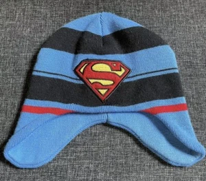 Superman Logo Boys Blue Striped Beanie Skullcap Winter Hat Size Large DC Comics - Picture 1 of 3