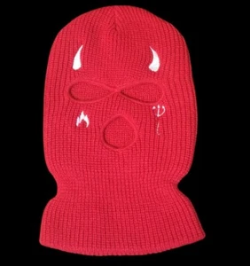 Devil Red Ski Mask Balaclava Horns Beanie Halloween 3 Holes Face Mask Small/Med - Picture 1 of 5