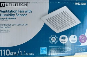 Utilitech Ventilation Fan 1.1-Sone 110-CFM White Bathroom Fan HUMIDITY SENSOR - Picture 1 of 2