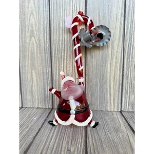 Babbo Natale in vetro soffiato fatto a mano con portacandele in canna di caramelle - Foto 1 di 5