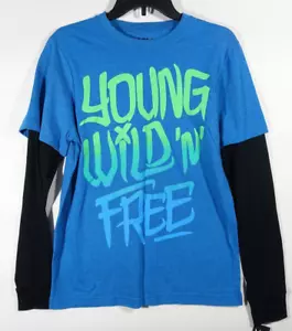Tony Hawk Shirt Large reads Young Wild N Free Layered Look Cotton Polyester - Picture 1 of 3