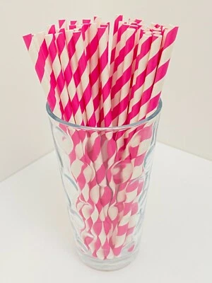 Pajita Biodegradable Papel Fucsia Rosa Oscuro 25/50/100/200 piezas Fiesta Cumpleaños Bebé Foto 1 de 3