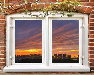 3D Sunset City R604 Window Film Print Sticker Cling Stained Glass UV Kay - Picture 1 of 11