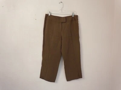 New Dué Per Dué Brown Silk/Linen Flat Front Straight Leg Cropped Pants Size 8 - Image 1 of 3