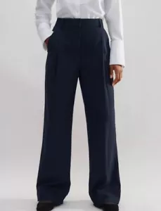 ME+EM NAVY FLANNEL PINSTRIPE TROUSERS SIZE UK 14 - Picture 1 of 10