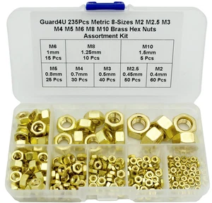 235Pcs Metric 8-Sizes Brass Hex Nuts Assortment Kit- M2 M2.5 M3 M4 M5 M - Picture 1 of 7