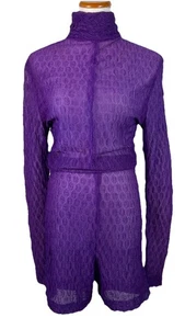 Vintage 70s Sexy 1Pc Jumpsuit Romper Sheer Lingerie Playsuit Disco shorts Purple - Picture 1 of 8