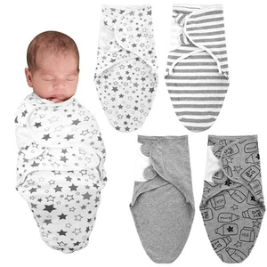 4 PCS Baby Swaddle Wrap Adjustable Cotton Preemie Swaddle Blanket Grey Stripe - Picture 1 of 5