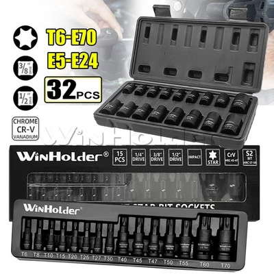 32PCS Master Torx Bit Socket and External Torx Socket Set E5 - E24 3/8" and 1/2" - Image 1 of 4