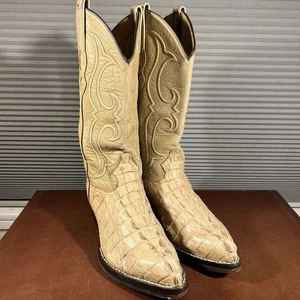 LOS ALTOS Men’s Sz 9EE Cream GENUINE CROCODILE CAIMAN TAIL Leather Cowboy Boots - Picture 1 of 23