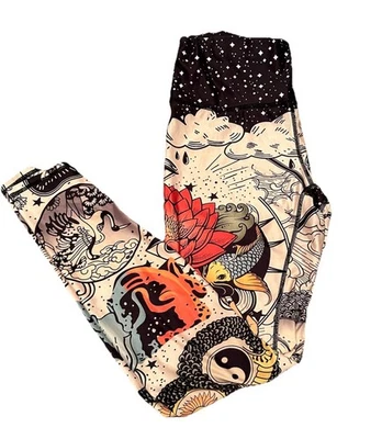 Tattooed Lotus Leggings Medium Yoga Workout Lounge Hindu Ganesha Om Sign New Age - Image 1 of 4