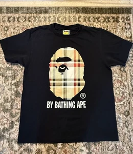 BAPE A Bathing Ape Big head Plaid Tee Black Size Med Streetwear Designer - Picture 1 of 13