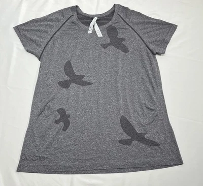 Oiselle Flyte Shirt Women's Size 3X Gray Short Sleeve Activewear Birds AOP - Image 1 of 4