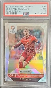 Cristiano Ronaldo 2016 Panini Prizm UEFA Euro Silver Prizm #97 Portugal PSA 9 - Picture 1 of 2
