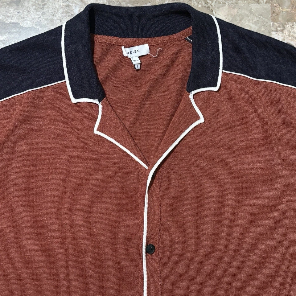 Camisa Reiss Para Hombre 2XL Azul Naranja Amigo Cubano Manga Corta Johnny Mezcla de Lino Foto 1 de 4