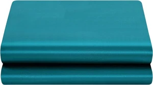 Satin Flat Sheet Only, King Flat Sheet, 1 - Piece Teal Top Sheet, Extra Soft Sil - Picture 1 of 4