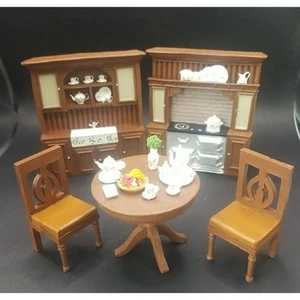 New Dollhouse Kitchen Room Cabinets, Sink, Stove, Table, 2 Chairs, China Dishes - Picture 1 of 24