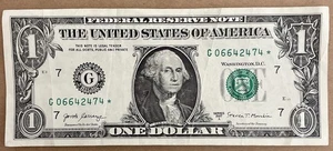 Geringe Auflage 500.000 Blatt *STAR* NOTE $1 2017A G 06642474* ausgefallene Seriennummer - Bild 1 von 2
