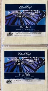 Lote de 2 puntos de cruz estándar plateados Aida 14ct.  Marfil 12"X18" ~ Charles Craft - Imagen 1 de 4