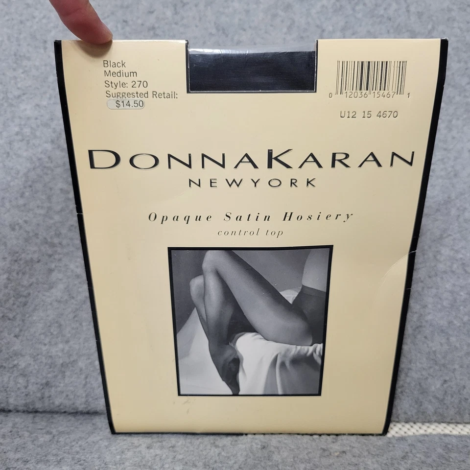 Donna Karan Opaque Satin Hosiery Womens Medium Black Control Top Style 270 NWT - Image 1 of 4