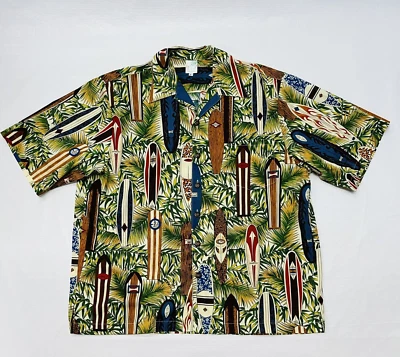 TROPIC MOON Hawaiian Aloha Shirt Surfing Floral Print Aloha Button Down Sz L USA - Image 1 of 4