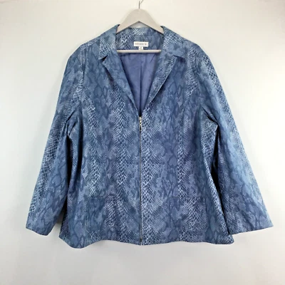 Chaqueta Susan Graver Azul Piel de Serpiente Estampado Animal Bolsillos Cremallera Para Mujer Plus 2X Foto 1 de 4