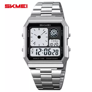 SKMEI Men Digital Watch LED Light Watch Fashion Square Steel Watches Male Gifts - Picture 1 of 28