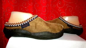 WMS MAGELLAN SZ 9 TAN FAUX SUEDE/FAUX FUR LINED CLOG SLIPPERS/RUBBER SOLES - Picture 1 of 9
