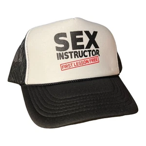 Sex Instructor First Lesson Free Hat Funny Trucker Hat White Trash Party cap hat - Picture 1 of 5
