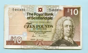 ROYAL BANK OF SCOTLAND SCOTTISH £10 BANKNOTE DATED 25TH MARCH 1987 - Picture 1 of 2