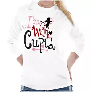 Valentine's Day I'm With Cupid Love Heart Long Sleeve T Shirt Tees For Women - Picture 1 of 7