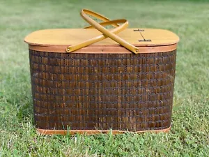 Cestino da picnic vintage Hawkeye Burlington tessuto con divisorio 18" filato crawl tote - Foto 1 di 10