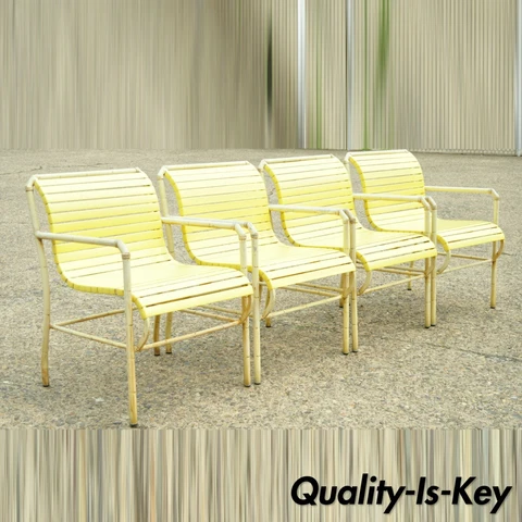 Vintage Faux Bamboo Aluminum Yellow Hauser Pool Patio Dining Chairs - Set or 4 Cover