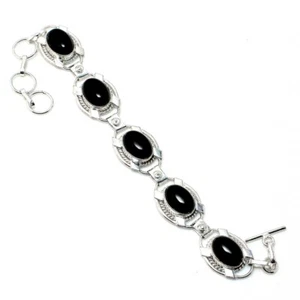 Black Onyx Handmade Gemstone 925 Sterling Silver Jewelry Bracelet Sz 7-8" - Picture 1 of 1