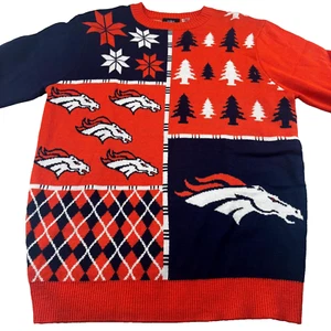 Denver Broncos Ugly Christmas Sweater NFL Apparel Mens M Football Orange Blue - Picture 1 of 7