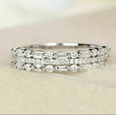 Three Row 1.50 CTW Moissanite Wedding Anniversary Band 14K White Gold Plated - Image 1 of 4