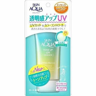 ROHTO SKIN AQUA TONE UP UV ESSENCE 80g sunscreen SPF50+ PA++++ mint green - Image 1 of 2
