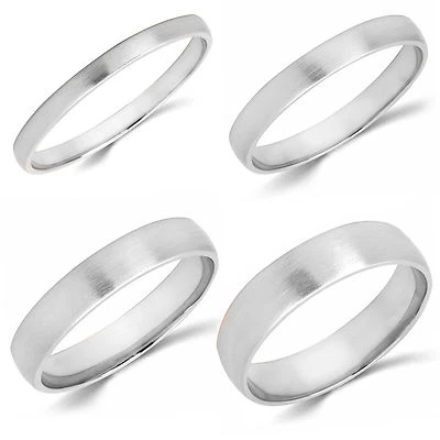 10K White Gold 2mm 3mm 4mm 5mm Brush Comfort Finish Fit Wedding Band Ring - Image 1 of 4
