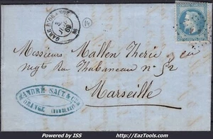 FRANCE N°29B SUR LETTRE AVEC AMBULANT L A + CAD GARE D'ORANGE DU 03/07/1869 - Picture 1 of 2
