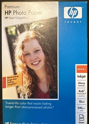 Premium HP Photo Paper Glossy 60 Sheets Ea. 4" x 6" New Sealed Free Shipping - Image 1 of 2