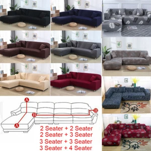 2pcs Stretch Sofa Covers Protector for L Shape Detachable Sectional Corner Couch - Picture 1 of 59