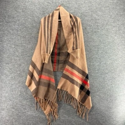 Mantón Odiva Mujer Beige Rayas Talla Única Flecos Tejido Frente Abierto Cuello Calentador Foto 1 de 4