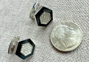 Genuine Swarovski Cufflinks, Black and White UNIQUE SHAPE SILVER COLOR VERY NICE - Picture 1 of 15