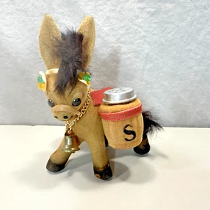 Salt and Pepper Shakers on Mini Flocked Donkey Burro Vintage Novelty Souvenir - Picture 1 of 10
